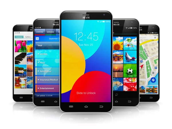 Collection of modern touchscreen smartphones